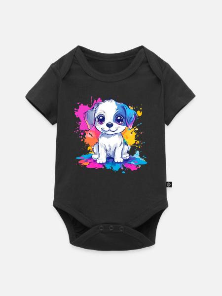 Welpe auf Farbspritzer - Baby Premium Kurzarmbody - Schwarz