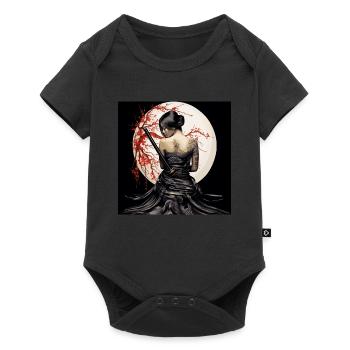 Geisha in front of full moon with cherry blossoms decoration - Baby Premium short-sleeve bodysuit - black - Front