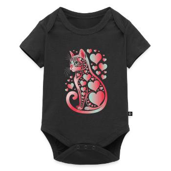 Cat Love Heart Pattern Illustration - Baby Premium short-sleeve bodysuit - black - Front