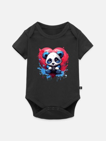 Panda mit Herz-Hintergrund - Baby Premium Kurzarmbody - Schwarz