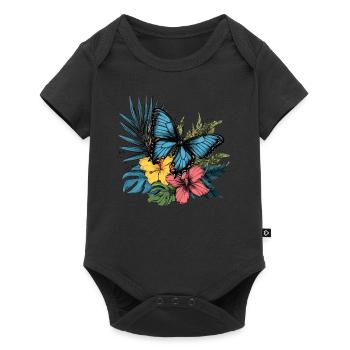 Tropical Butterfly with Flowers - Baby Premium short-sleeve bodysuit - black - Front
