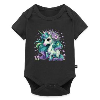 Magic unicorn with flower wreath and - Baby Premium short-sleeve bodysuit - black - Front