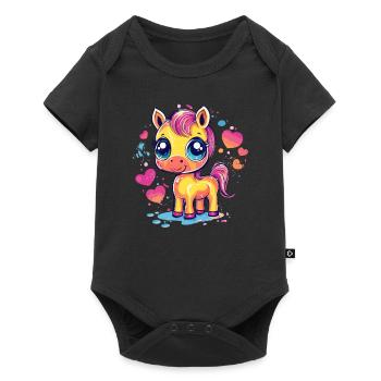 Buntes Pony mit Herzen - Baby Premium Kurzarmbody - Schwarz - Vorne