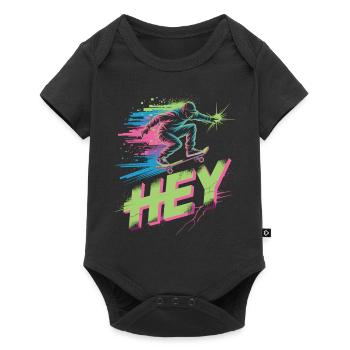 Neon Skater HEY – Streetwear rétro - Body à manches courtes Premium Bébé - noir - Devant