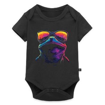 Grenouille avec des lunettes de soleil de couleur arc-en-ciel - Body à manches courtes Premium Bébé - noir - Devant