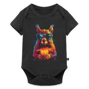 Squirrel with sunglasses rainbow - Baby Premium short-sleeve bodysuit - black - Front