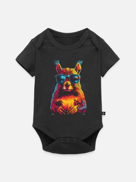 Eichhörnchen mit Sonnenbrille Regenbogen - Baby Premium Kurzarmbody - Schwarz