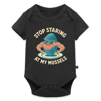 Starrt nicht auf meine Muscheln - Baby Premium Kurzarmbody - Schwarz - Vorne