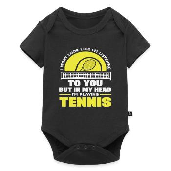 Tennis Player I listen but think of tennis - Baby Premium short-sleeve bodysuit - black - Front