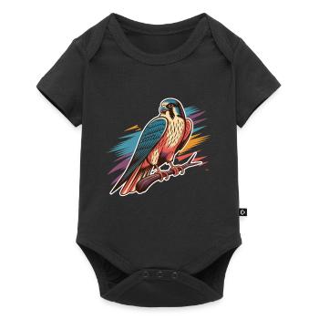 Faucon coloré sur branche avec fond coloré - Body à manches courtes Premium Bébé - noir - Devant
