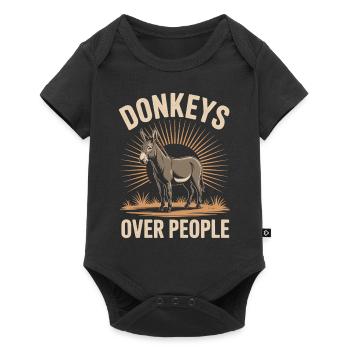 Donkeys Over People Lustiger Esel Spruch - Baby Premium Kurzarmbody - Schwarz - Vorne
