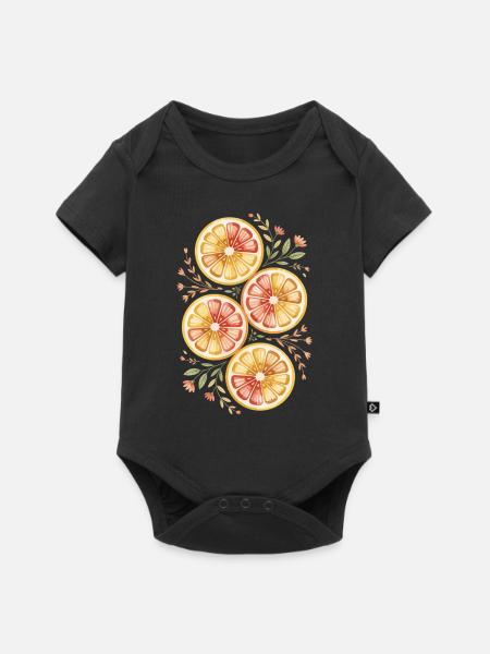 Zitrusfrüchte Mit Blumenmuster - Baby Premium Kurzarmbody - Schwarz