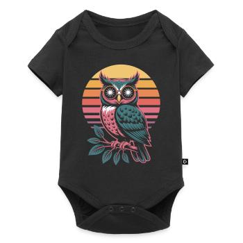 Eule Vogel - Baby Premium Kurzarmbody - Schwarz - Vorne