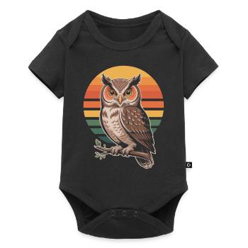 Vintage Eule Tier Vogel - Baby Premium Kurzarmbody - Schwarz - Vorne