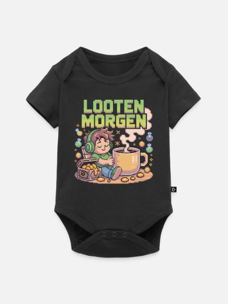 Pixel Kaffee und Loot - Baby Premium Kurzarmbody - Schwarz