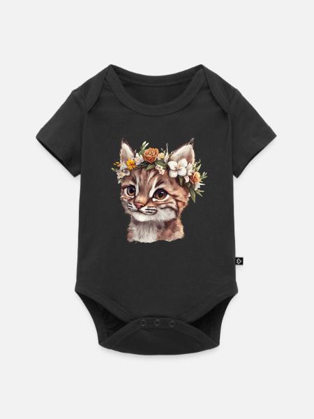 Wildkatze mit Blumenkranz - Baby Premium Kurzarmbody - Schwarz