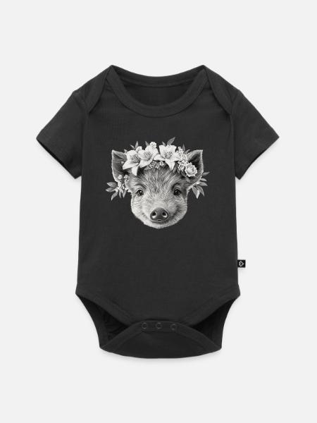 Wildschwein mit Blumenkranz - Baby Premium Kurzarmbody - Schwarz