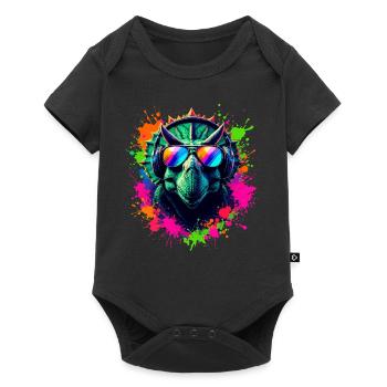 Triceratops DJ Dino Fans Neon Graffiti Style - Body à manches courtes Premium Bébé - noir - Devant