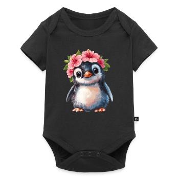 Pingouin avec couronne de fleurs - Body à manches courtes Premium Bébé - noir - Devant