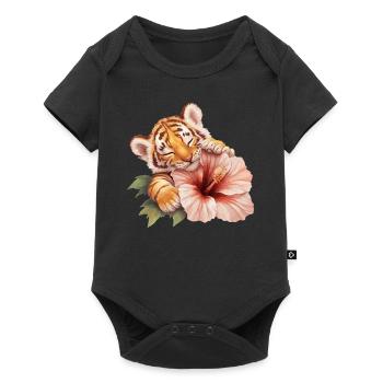 Tiger baby with flower - Baby Premium short-sleeve bodysuit - black - Front