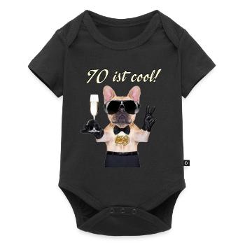 NEU Geburstags Mops 70 ist cool RAHMENLOS Geschenk - Baby Premium Kurzarmbody - Schwarz - Vorne