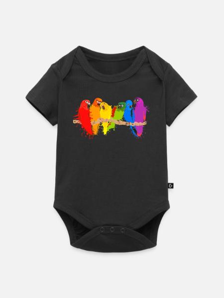 Bunte Papageien-Schar - Baby Premium Kurzarmbody - Schwarz