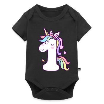 1er anniversaire Licorne 1 an bébé - Body à manches courtes Premium Bébé - noir - Devant