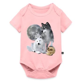 Loups, blancs, gris, lune, crâne - Body à manches courtes Premium Bébé - rose - Devant