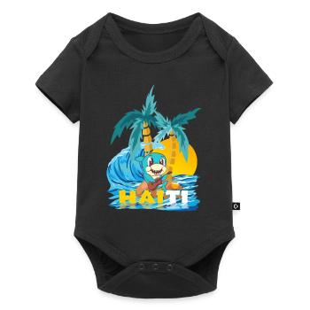 Insel Haiti weißer Hai mit Ukulele, Gitarrenhai - Baby Premium Kurzarmbody - Schwarz - Vorne