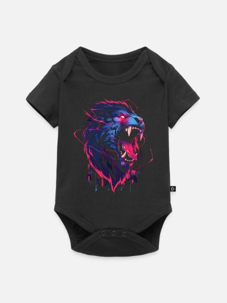 Synthwave Lion - Baby Premium Kurzarmbody - Schwarz