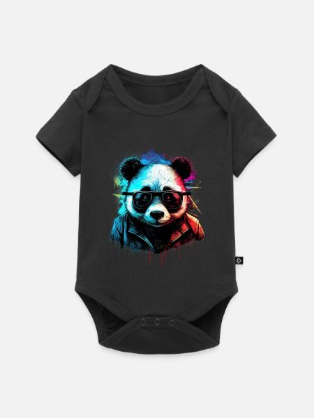 Futuristischer Panda - Baby Premium Kurzarmbody - Schwarz