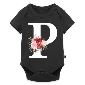 Red Floral Letter P - Baby Premium short-sleeve bodysuit - black - Front