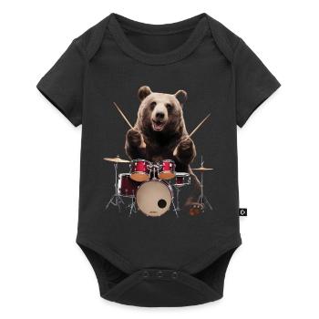 Bär Schlagzeug - Baby Premium Kurzarmbody - Schwarz - Vorne