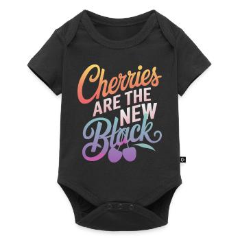 Kirsche Kirschen Früchte Essen - Baby Premium Kurzarmbody - Schwarz - Vorne