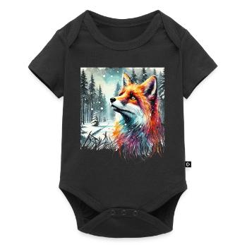 Watercolor Fox, Fox, Winter Background - Baby Premium short-sleeve bodysuit - black - Front