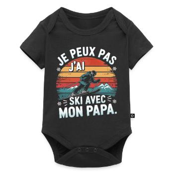 Je peux pas j ai ski avec mon papa - Body à manches courtes Premium Bébé - noir - Devant