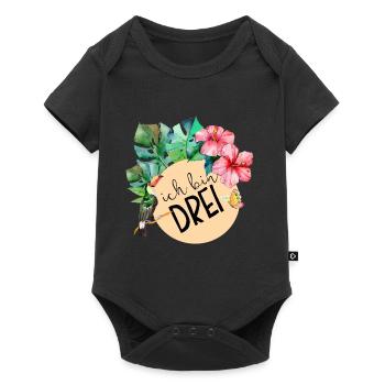 3. Geburtstag, dritter drei Dschungel Blumen - Baby Premium Kurzarmbody - Schwarz - Vorne