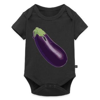 aubergine,Gemüse, - Baby Premium Kurzarmbody - Schwarz - Vorne