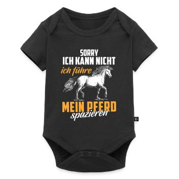 Pferde Shirt · Reiten · Reitsport Pferd spazieren - Baby Premium Kurzarmbody - Schwarz - Vorne