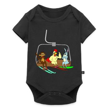 Ski Lift Tiere Skifahrer Lustig Kinder Geschenk - Baby Premium Kurzarmbody - Schwarz - Vorne