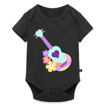 Ukulélé cœur pastel menthe avec fleurs d'Hibiscus - Body à manches courtes Premium Bébé - noir - Devant