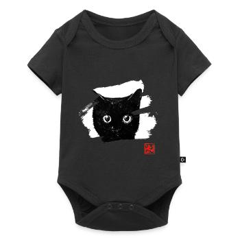 cat face in white - Baby Premium Kurzarmbody - Schwarz - Vorne