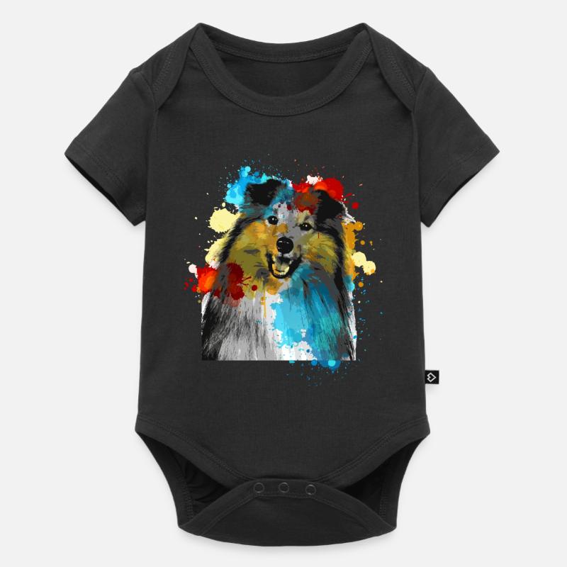 Sheltie Wasserfarben Bunt - Baby Premium Kurzarmbody - Schwarz