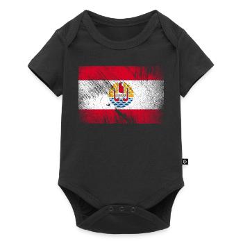 Französisch Polynesien Flagge - Vintage Grunge - Baby Premium Kurzarmbody - Schwarz - Vorne