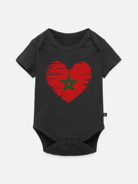 Manteau drapeau drapeau coeur Maroc - Body à manches courtes Premium Bébé - noir