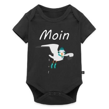 Moin - Möwe mit Winterkleidung macht Möwenschiss - Baby Premium Kurzarmbody - Schwarz - Vorne