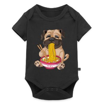 Mops isst Ramen - Baby Premium Kurzarmbody - Schwarz - Vorne