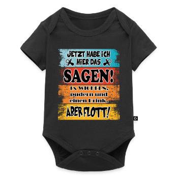 Baby Wickeln Pudern Trinken Füttern bestimmen - Baby Premium Kurzarmbody - Schwarz - Vorne