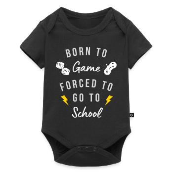 "BORN TO GAME FORCED TO GO TO SCHOOL" Design - Baby Premium Kurzarmbody - Schwarz - Vorne
