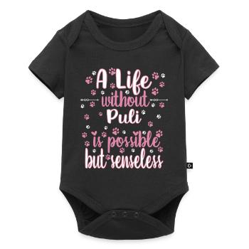 Hund Leben Liebe Hunderasse Puli - Baby Premium Kurzarmbody - Schwarz - Vorne